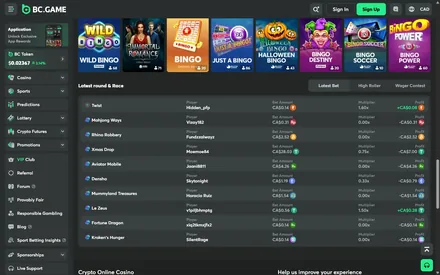 BC.Game lobby, read on a research account